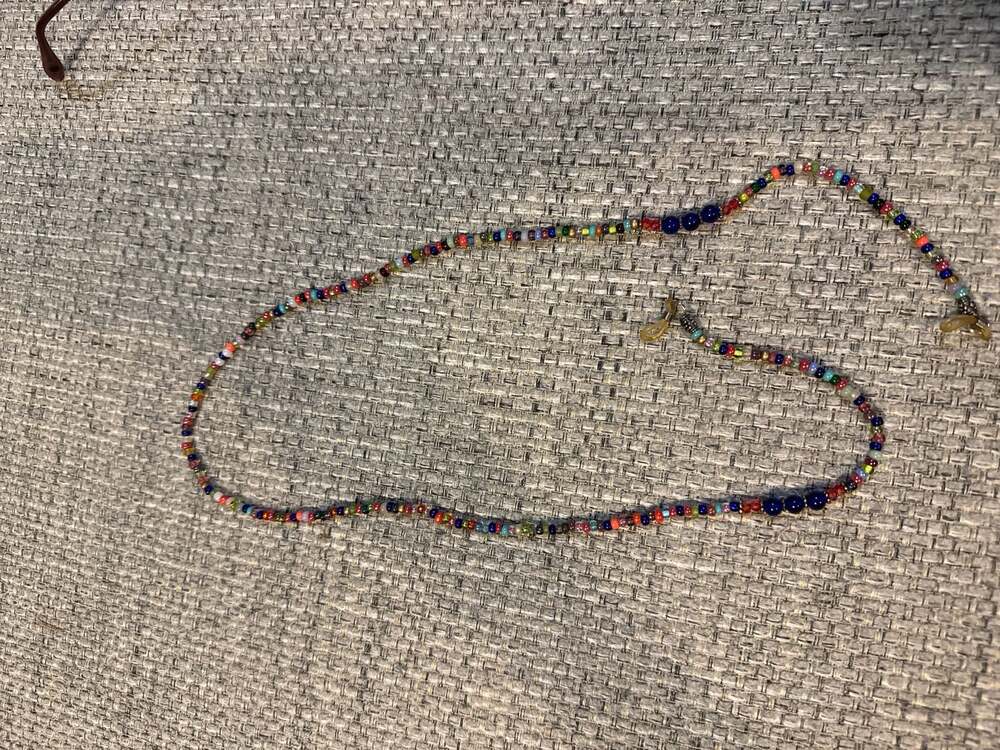 Multicolor Glass Seed Bead Eyeglass Holder Necklace. Eyeglasses not included.